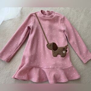 BNWOT Mayoral Pink Polka Dot Doggy Long Sleeves Dress